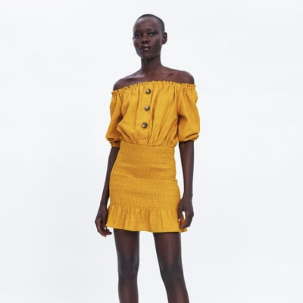 Zara NWT Yellow Off the Shoulder Dress